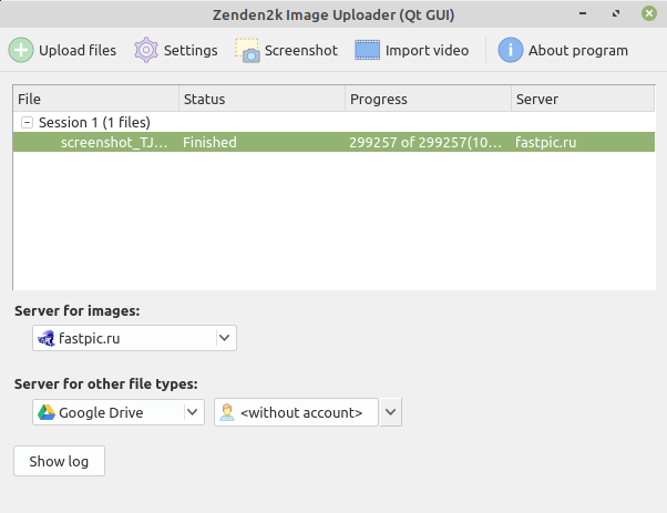 imageuploader (Qt GUI) screenshot on Linux